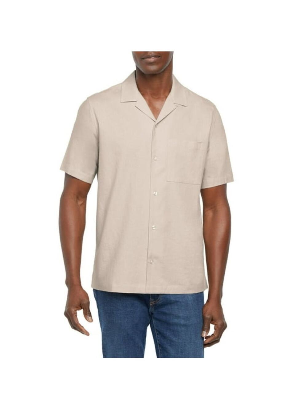 Gap Linen Blend Camp Collar Short Sleeve Shirt Men's XXL Relaxed Fit